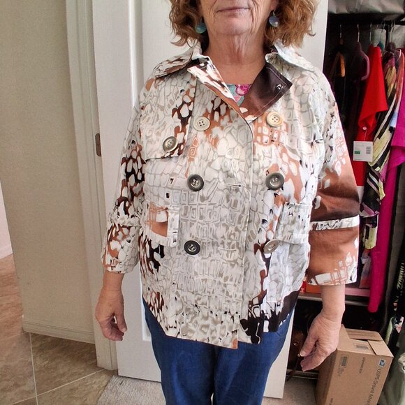 JUSTB Lightweight Abstract Print Button-Down Shirt Jacket Multi-Color Size Large - Picture 5 of 12